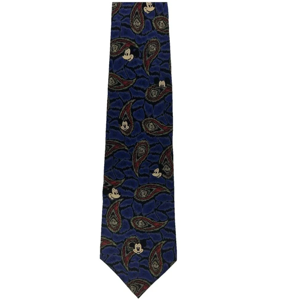 Vintage Disney Mickey Mouse Tie Paisley Blue‎ Red Silk Made in USA  57